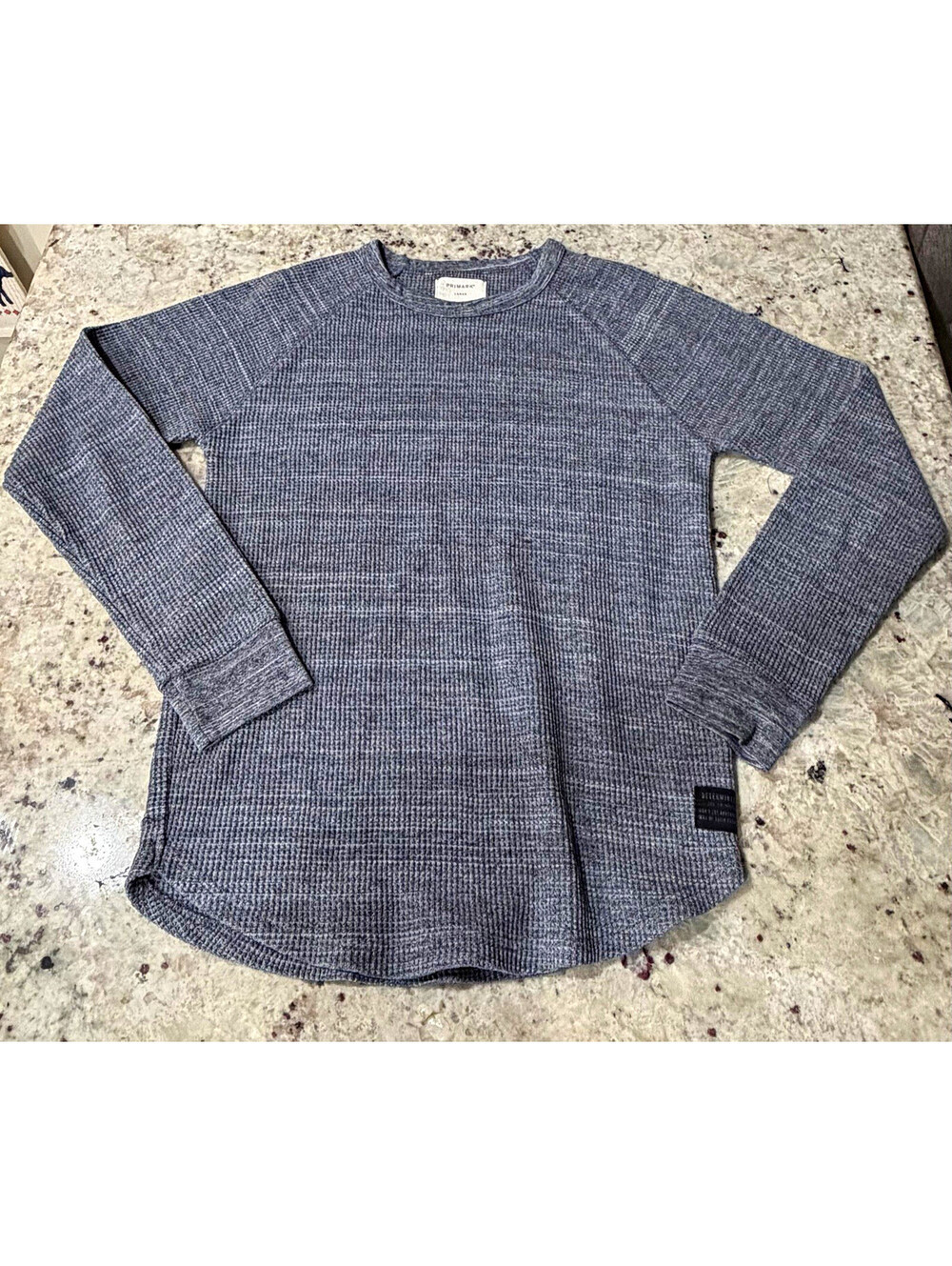 Primark Men's Gray Waffle-Knit Crew Neck Pullover Sweater Long Sleeve L